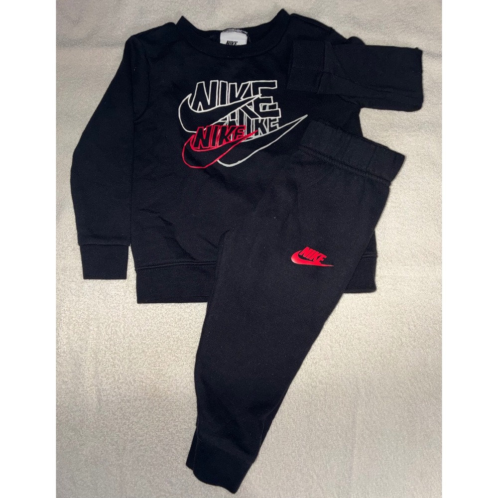 Nike Kids 2T Black Red White Fleece Sweatshirt and Joggers Set 76K397-023